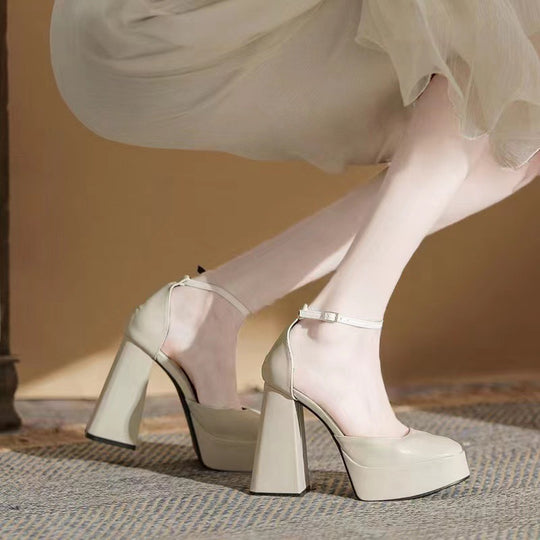 Damen-Plateau-Absatzsandalen mit robustem Blockabsatz und verstellbarem Riemchen EB