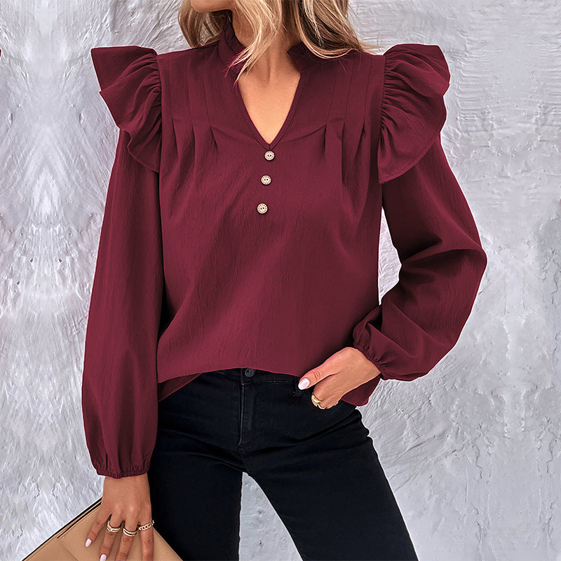 Damen Bluse mit Rüschendetails und Knopfverschluss EB