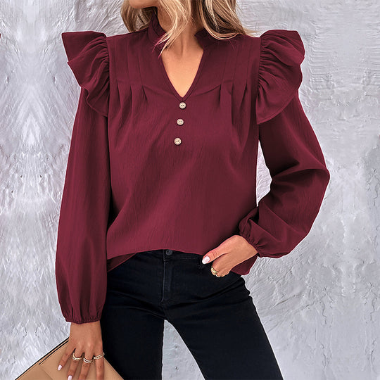 Damen Bluse mit Rüschendetails und Knopfverschluss EB