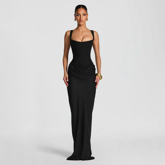 Damen Elegantes Maxikleid mit drapiertem Oberteil und schmalem Schnitt EB