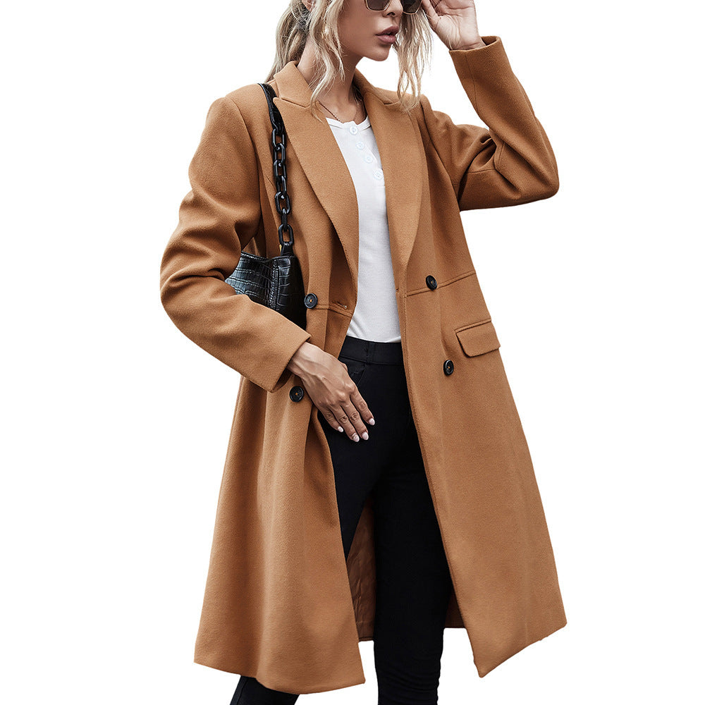 Damen elegante Wende-Mantel mit Reverskragen und doppelter Knopfleiste EB