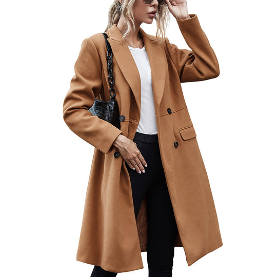 Damen elegante Wende-Mantel mit Reverskragen und doppelter Knopfleiste EB