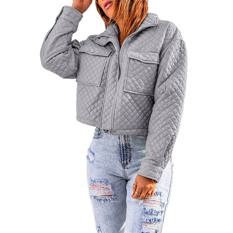 Damen gesteppte Kurzjacke mit modischen Taschen EB