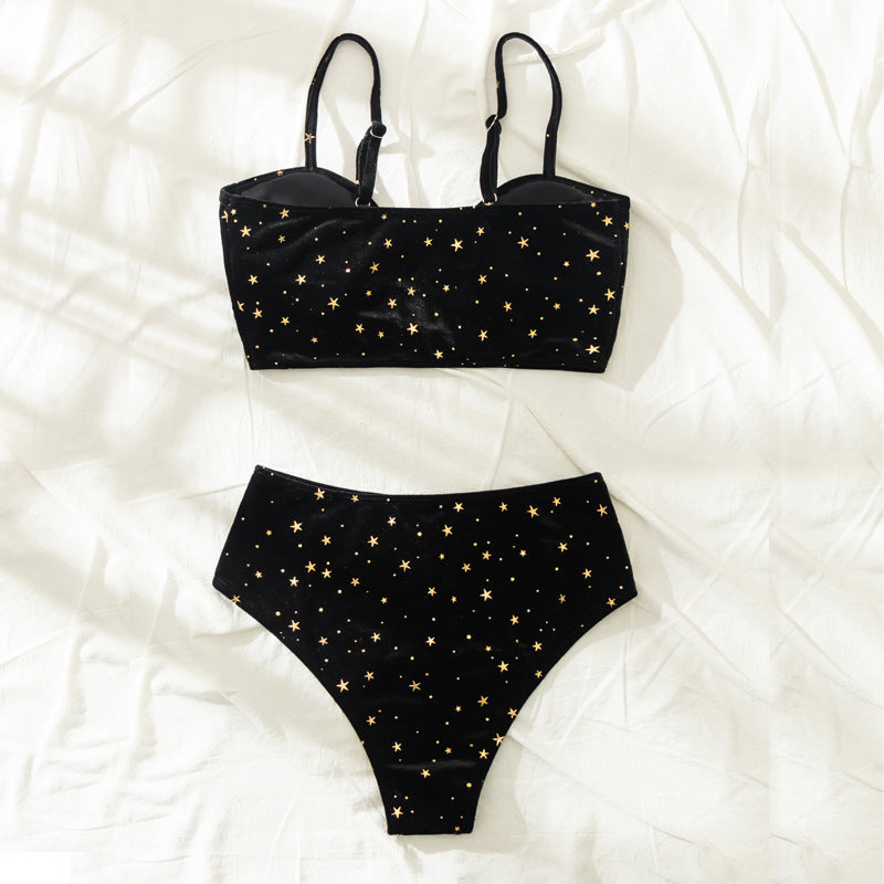 Damen Hochtaillierter Bikini mit glamourösem Sternenmotiv EB