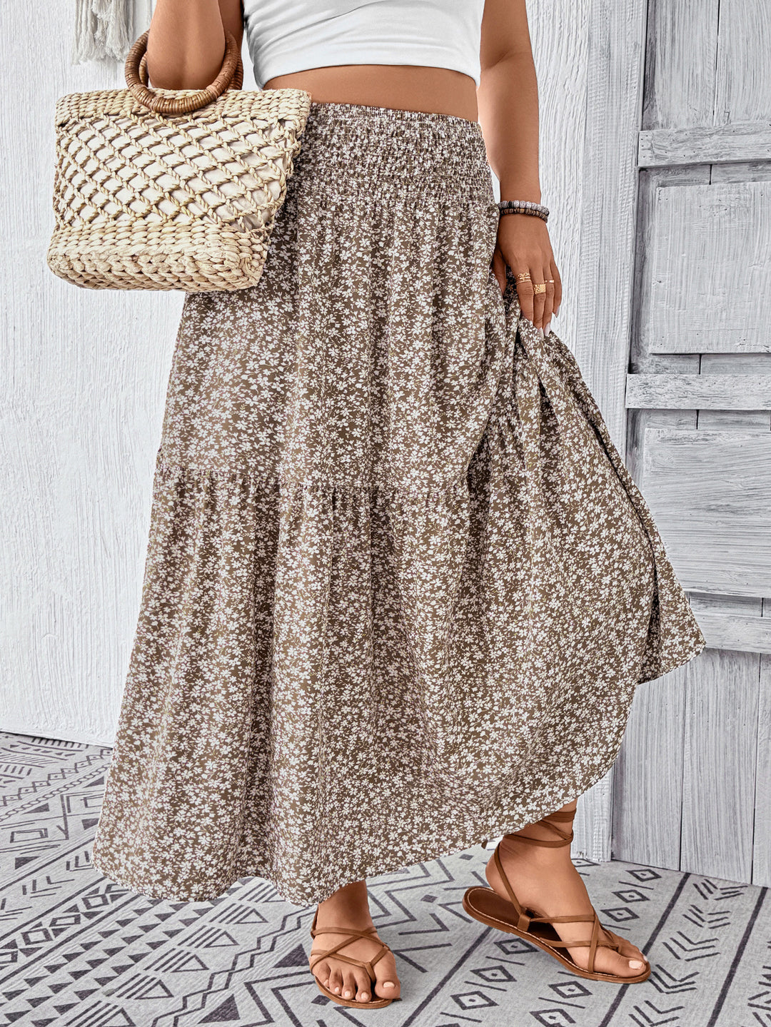 Damen Maxirock mit fließendem Schnitt und floralem Design EB