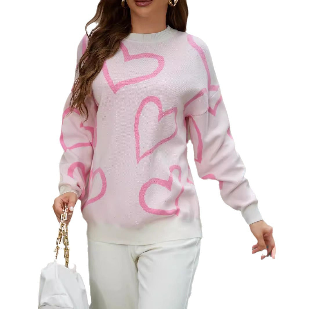 Damen Strickpullover mit Herzmotiv und Lässiger Passform EB