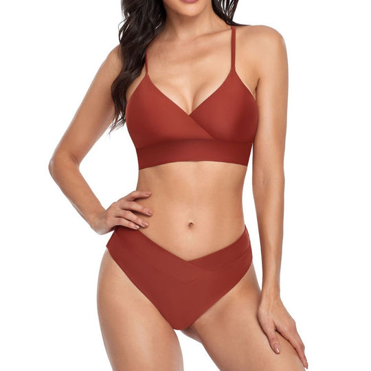 Damen Bikini-Set mit stilvollem Wickeloberteil und hoch geschnittenem Unterteil EB