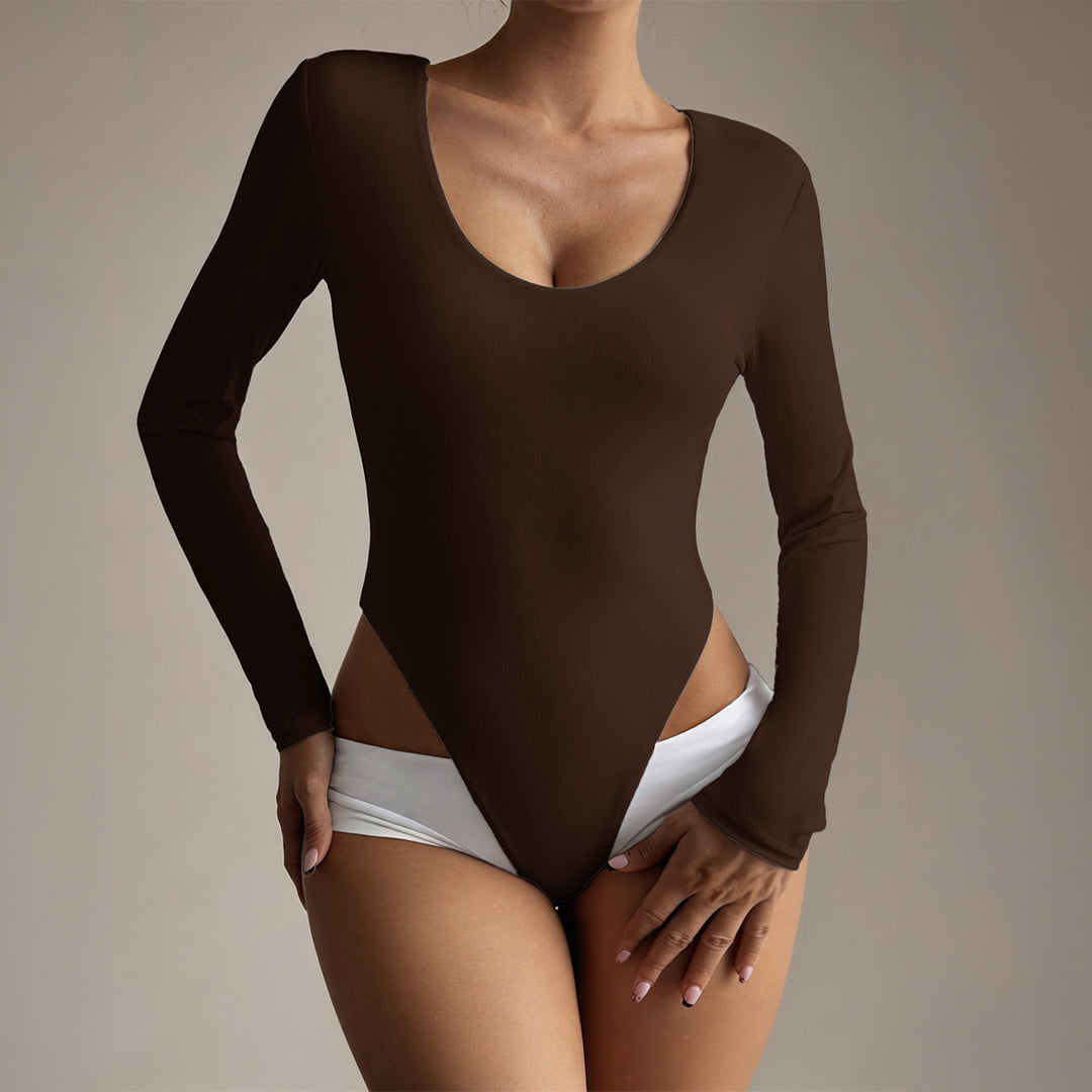 Damen Figurumspielender Langarm-Bodysuit mit tiefem Ausschnitt EB
