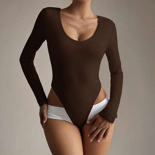Damen Figurumspielender Langarm-Bodysuit mit tiefem Ausschnitt EB