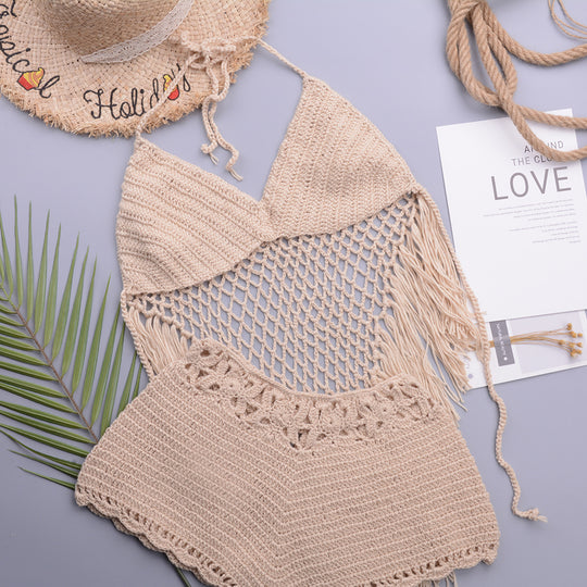 Damen gehäkelter Bikini mit fransigen Details EB