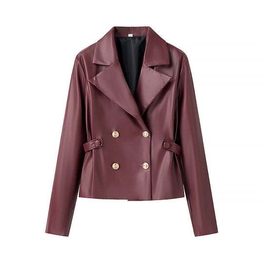 Damen modisches Kunstleder Blazer- und Rock-Set EB