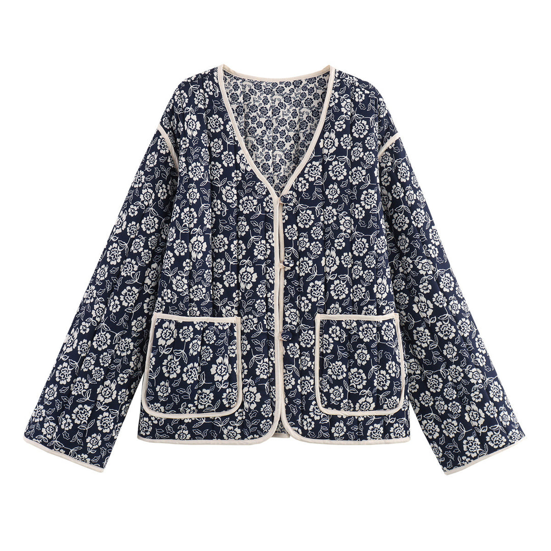 Damen gesteppte Jacke im floralem Design mit praktischen Taschen EB