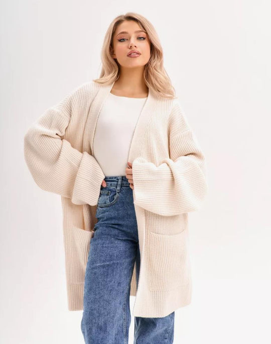Damen Großer Strickcardigan mit voluminösen Ärmeln und praktischen Taschen EB