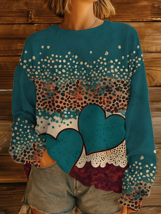 Damen Geblümter Oversize-Sweatshirt-Pullover mit Rundhals und Ballonärmeln EB
