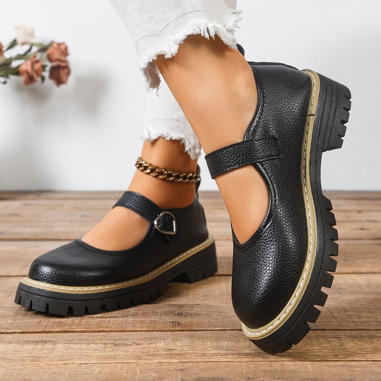 Damen Riemchen‑Slipper im Mary‑Jane‑Stil mit grober Profilsohle und Herzschließe EB