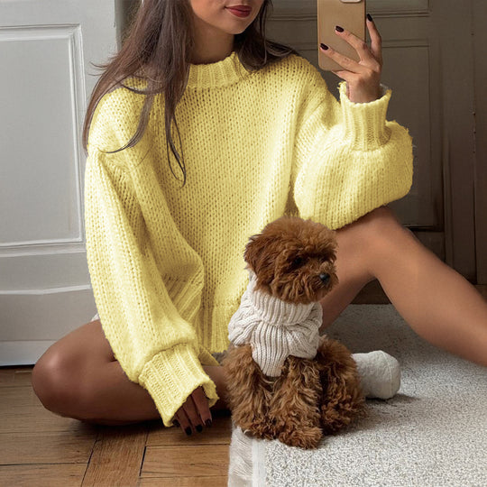 Damen nan oversized Grobstrickpullover mit Rundhalsausschnitt und gerippten Abschlüssen EB