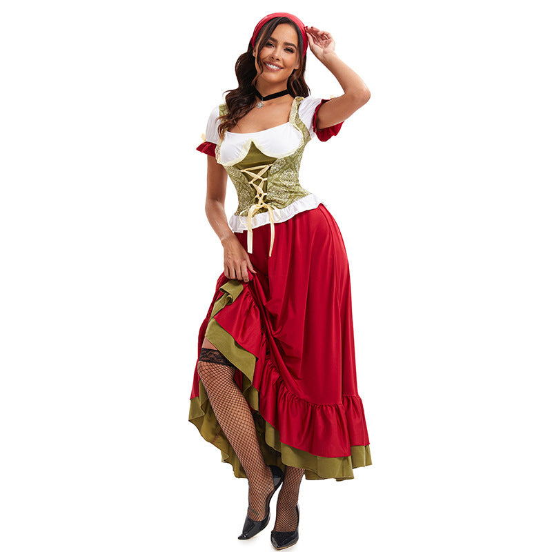 Damen nan bayerisches Oktoberfest-Biermädchen-Kostüm mit geschnürtem Mieder Puffärmeln und mehrlagigem Rock EB
