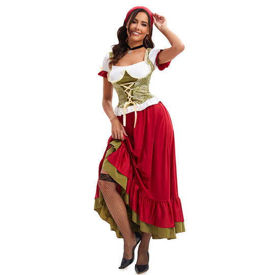 Damen nan bayerisches Oktoberfest-Biermädchen-Kostüm mit geschnürtem Mieder Puffärmeln und mehrlagigem Rock EB