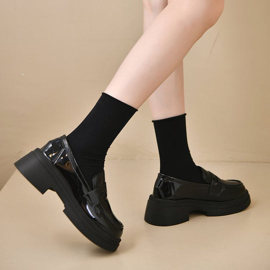Damen elegante Mokassins mit hohem Blockabsatz EB