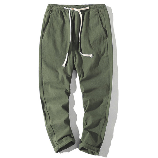 Herren nan leichte Leinenhose mit elastischem Bund und Kordelzug, tapered Schnitt und aufrollbarem Saum EB
