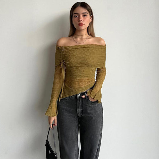 Damen Off-Shoulder Oberteil mit zarten Rüschendetails EB