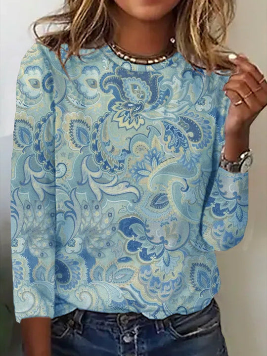 Damen Langärmeliges Oversize-Sweatshirt mit abstraktem Aquarell-Mosaikprint EB