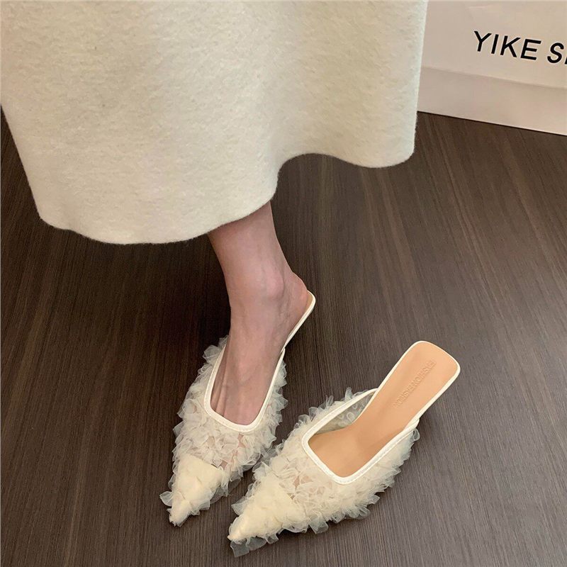 Damen elegante Mules mit rüschendem Design EB