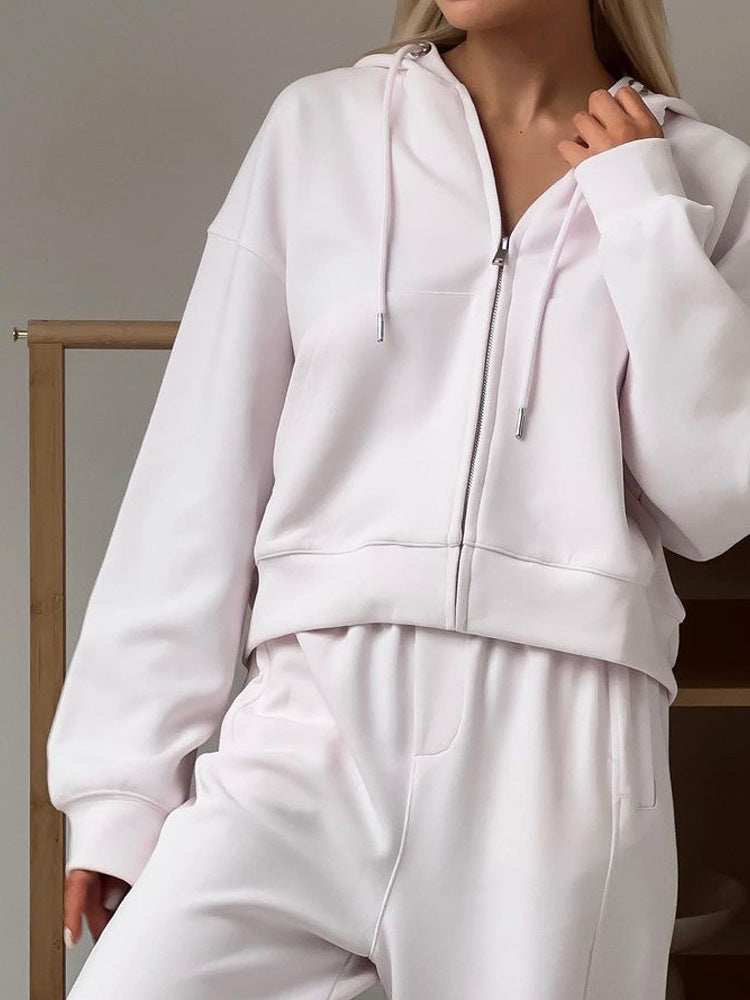 Damen nan cropped Kapuzenjacke mit durchgehendem Reißverschluss und taillenhoher Jogginghose Set EB