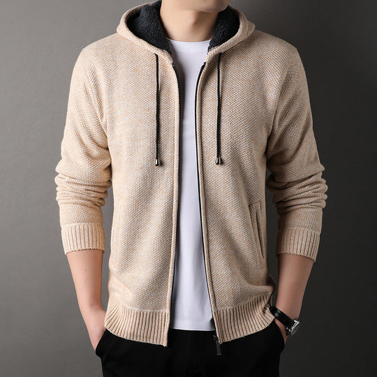 Herren modische Strickjacke mit Kapuze und weich gefüttertem Innenfutter EB
