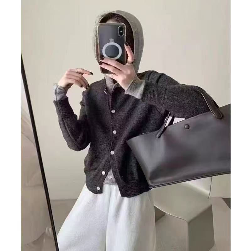 Damen Kuscheliger Cardigan mit Kapuze und Knopfdesign EB