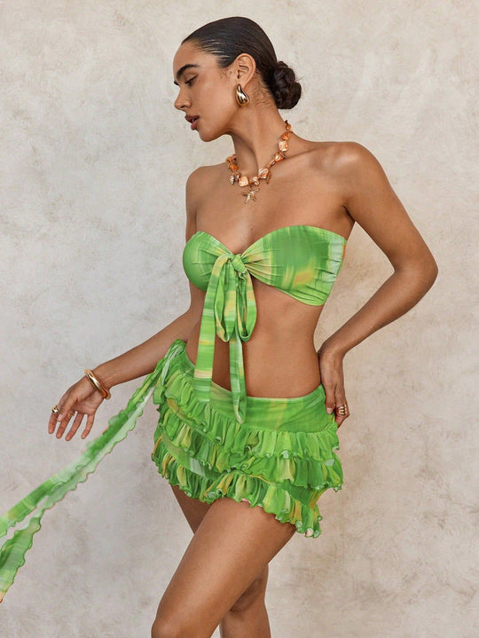 Damen Bandeau-Bikini mit modischen Rüschendetails EB