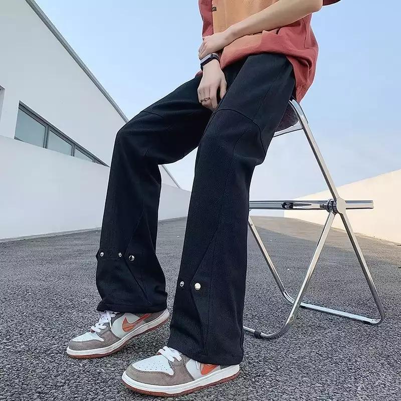 Herren lässige Double-Layer-Hose mit praktischen Druckknöpfen und weitem Bein EB