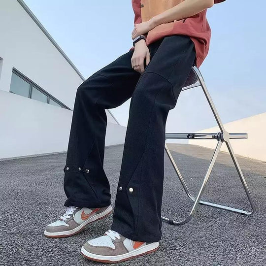 Herren lässige Double-Layer-Hose mit praktischen Druckknöpfen und weitem Bein EB