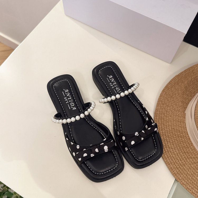 Damen elegante Sandalen mit perlenverziertem Riemendesign EB