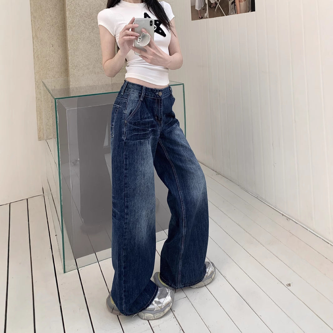 Damen Weite Jeans im lässigen Schnitt mit hoher Taille und modischen Details EB