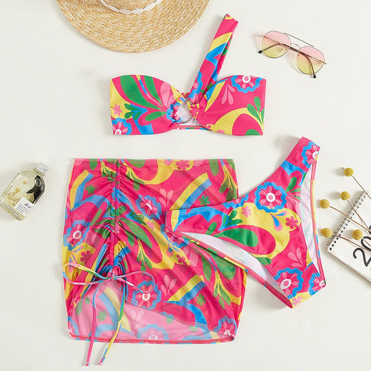 Damen Badanzug mit floralem Design und anpassbarem Wickelrock EB