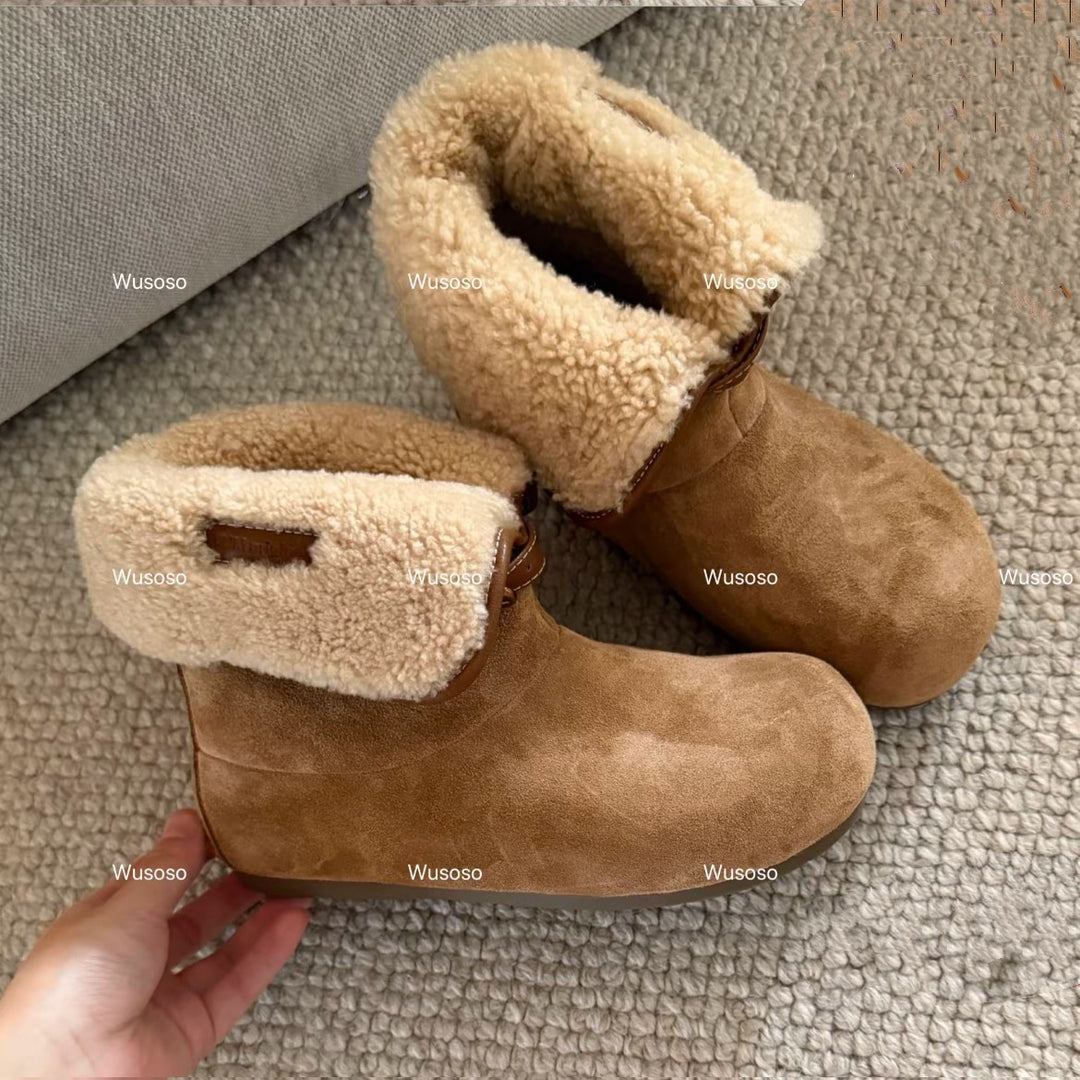 Damen Fluffy Winterboots aus hochwertigem Veloursleder mit kuscheligem Innenfutter EB