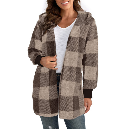 Damen Kuschelige Oversized Jacke mit Kapuze EB