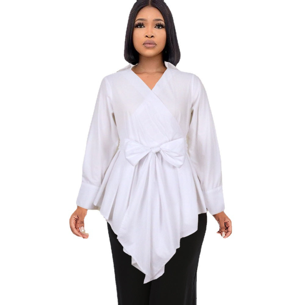 Damen Wickelbluse mit asymmetrischem Schnitt und dekorativem Schleifen-Detail EB