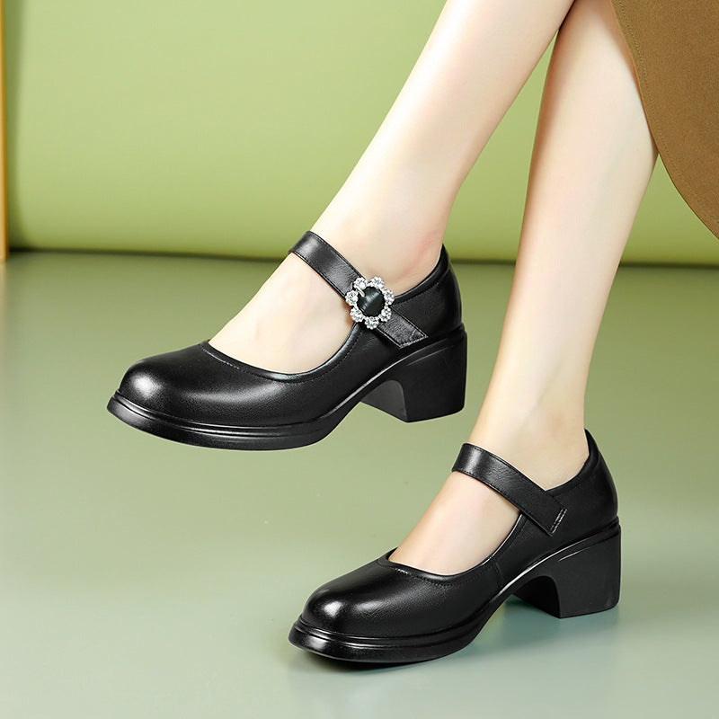 Damen Mary Jane Schuhe mit eleganter Strassverzierung und komfortablem Blockabsatz EB