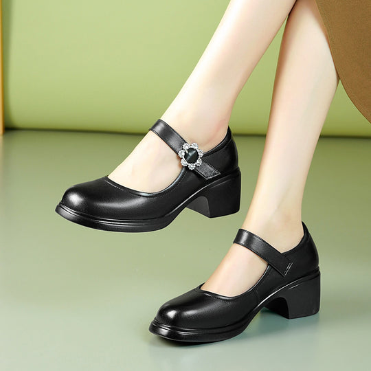 Damen Mary Jane Schuhe mit eleganter Strassverzierung und komfortablem Blockabsatz EB