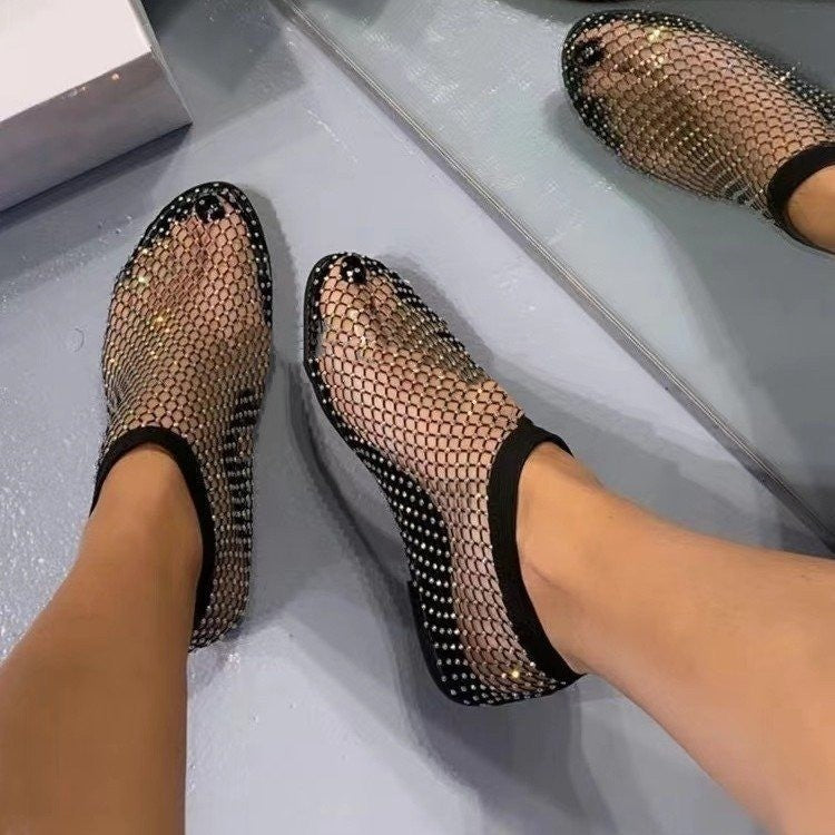 Damen Stylish Netzsandalen mit funkelnden Akzenten und elastischem Riemen EB