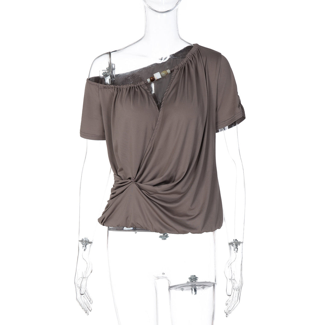 Damen Elegantes Off-Shoulder T-Shirt mit verspieltem Knoten EB