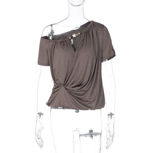 Damen Elegantes Off-Shoulder T-Shirt mit verspieltem Knoten EB