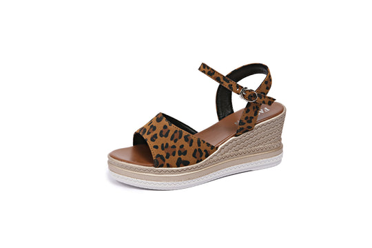 Damen  Espadrille-Keilpantoletten mit geflochtenem Bastplateau und verstellbarem Knöchelriemen EB