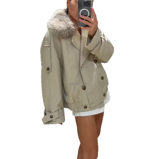 Damen Modische Outdoor-Jacke mit elegantem Kunstfellkragen EB