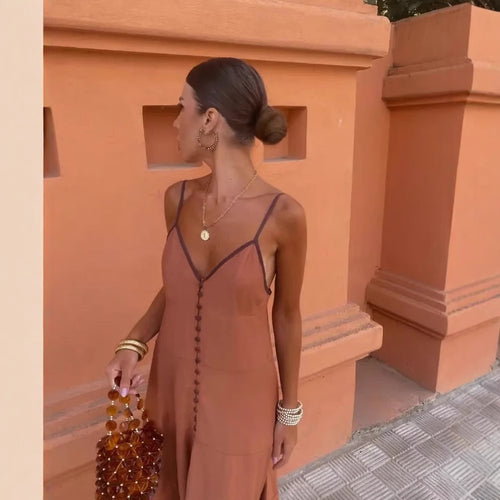 Damen Maxi-Kleid mit feinen Knopfdetails und zartem V-Ausschnitt EB