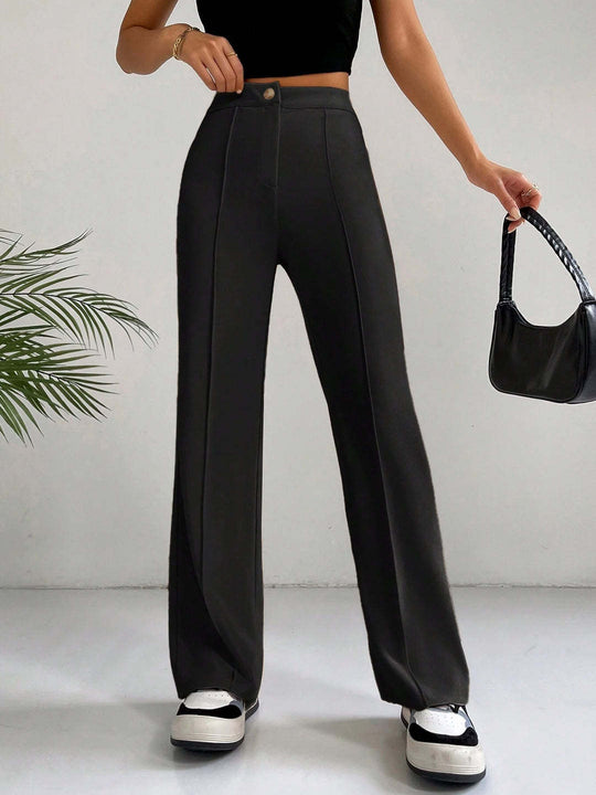 Damen Elegante High-Waist Hose mit seitlichen Nähten und schmalem Schnitt EB