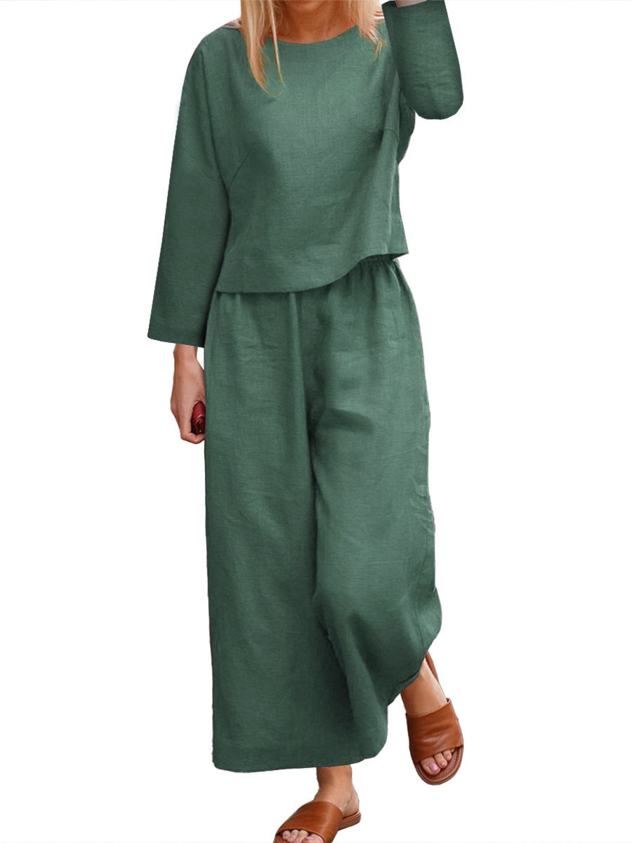 Damen lässiges Langarm-Set mit weiten Hosen EB