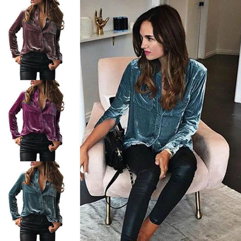 Damen Satin Bluse mit dekorativen Brusttaschen EB